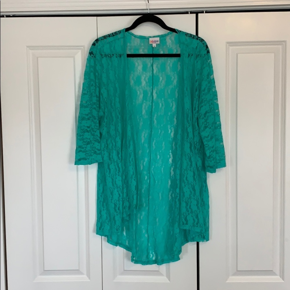 LuLaRoe Mint Lace Lindsey Cardigan Medium